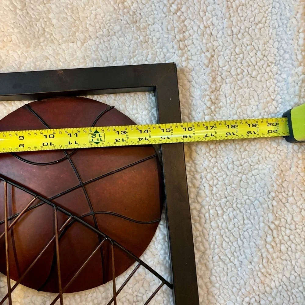 3D Metal Basketball Wall Art w/ Black Frame 16x16 for Boys Room, Bar, Man Cave